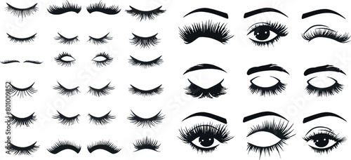 Eyelashes logo vector set isolated on white background, closed eyes icon collection of icon makeup