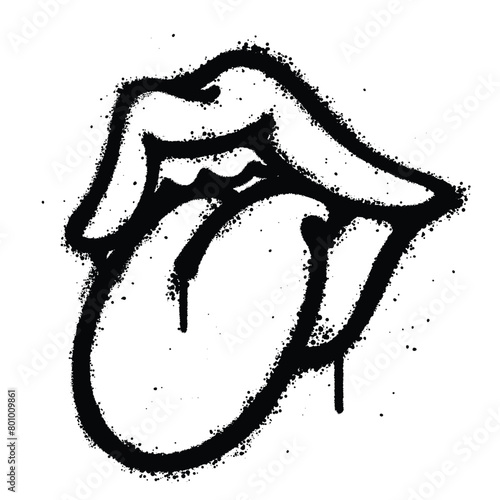 Graffiti spray lips and tongue isolated on white background
