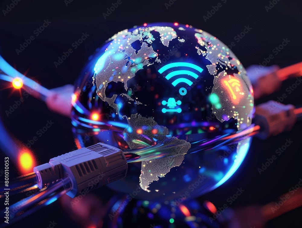 Bridging the Digital Divide: Globe Wrapped in Internet Cables, Highlighting Connectivity Bridging the Digital Divide: Globe Wrapped in Internet Cables, Highlighting Connectivity