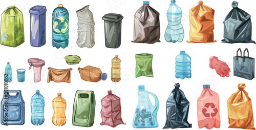 Used plastic bags. Transparent bag hypermarket shop, disposable colorful wrapping empty plastic-bag