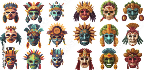 Mexican indian inca warrior masks isolated