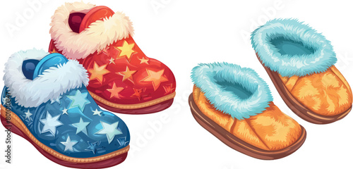 Home slippers. Cartoon slipper house feet garment, kid comfortable funny footwear soft fluffy winter household shoes © Zaleman