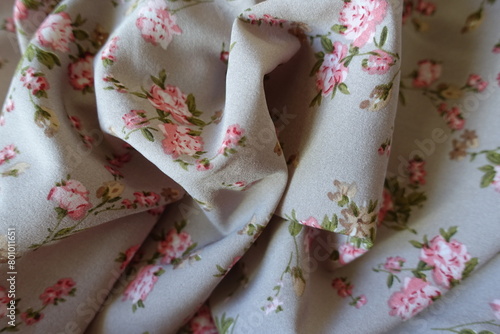 Jammed grey rayon fabric with old-fashioned floral print