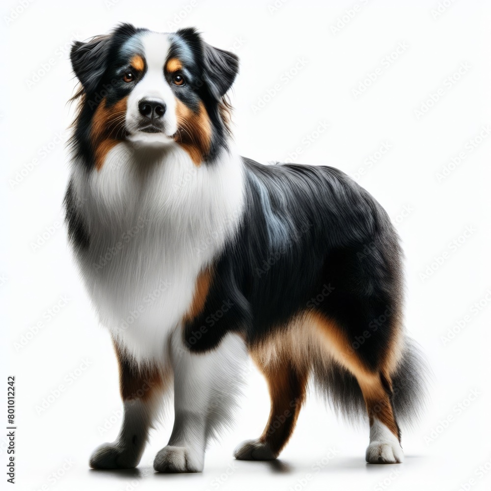 Image of isolated Australian sheepdog against pure white background, ideal for presentations
