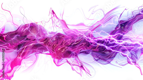 Energetic pink neon lightning patterns with dynamic purple wave formations  isolated on a solid white background. 