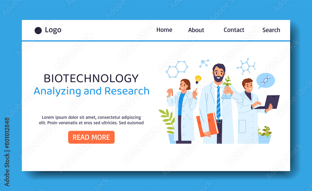 Hand drawn flat biotechnology landing page template Hand drawn flat biotechnology landing page template