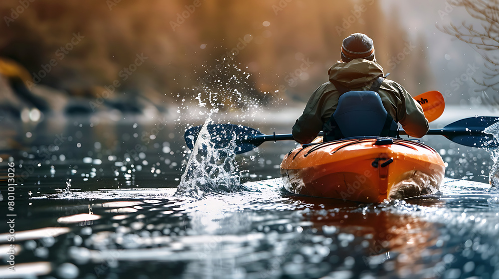 A man plays a Kayaking in the lake A man plays a Kayaking in the lake