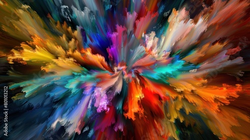 Festive abstract explosion of colorful paint on black background