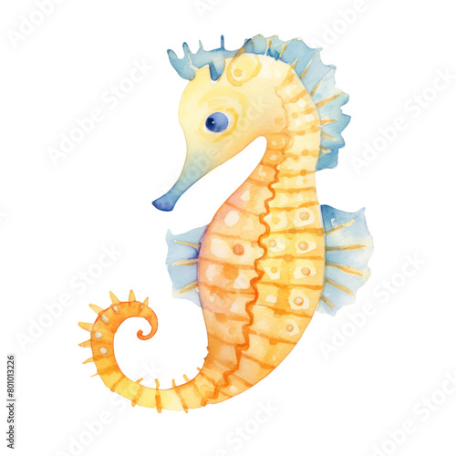cute seahorse, animal watercolor clipart