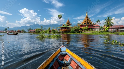 Ywama Paya with boat transportation in Indein village Inle Lake, Myanmar photo