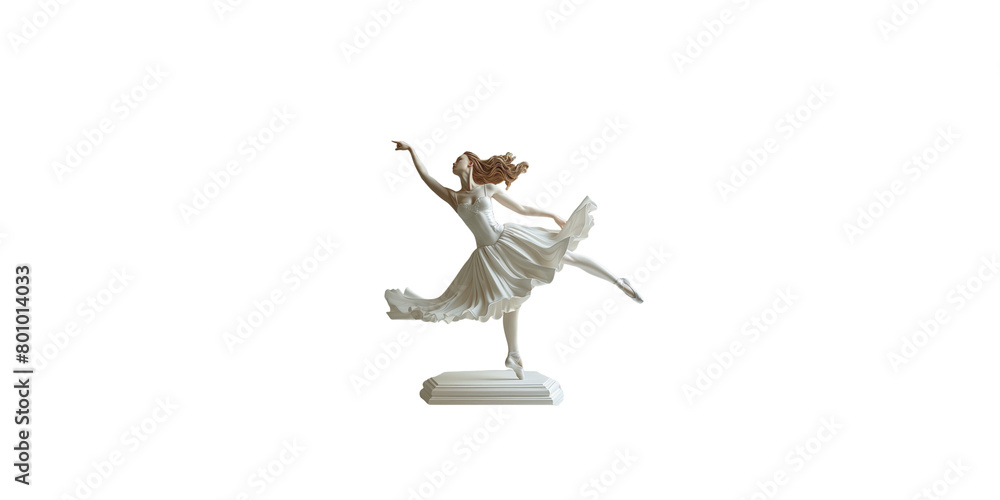 A beautiful, slender female figure in an elegant dress is gracefully dancing on the stage of ballet. The sculpture captures her graceful movements and flowing fabric with meticulous detail in the styl