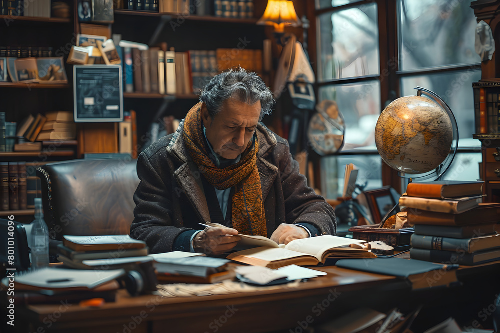 A Tranquil Moment - Older Man Writing in His Home Library A Tranquil Moment - Older Man Writing in His Home Library