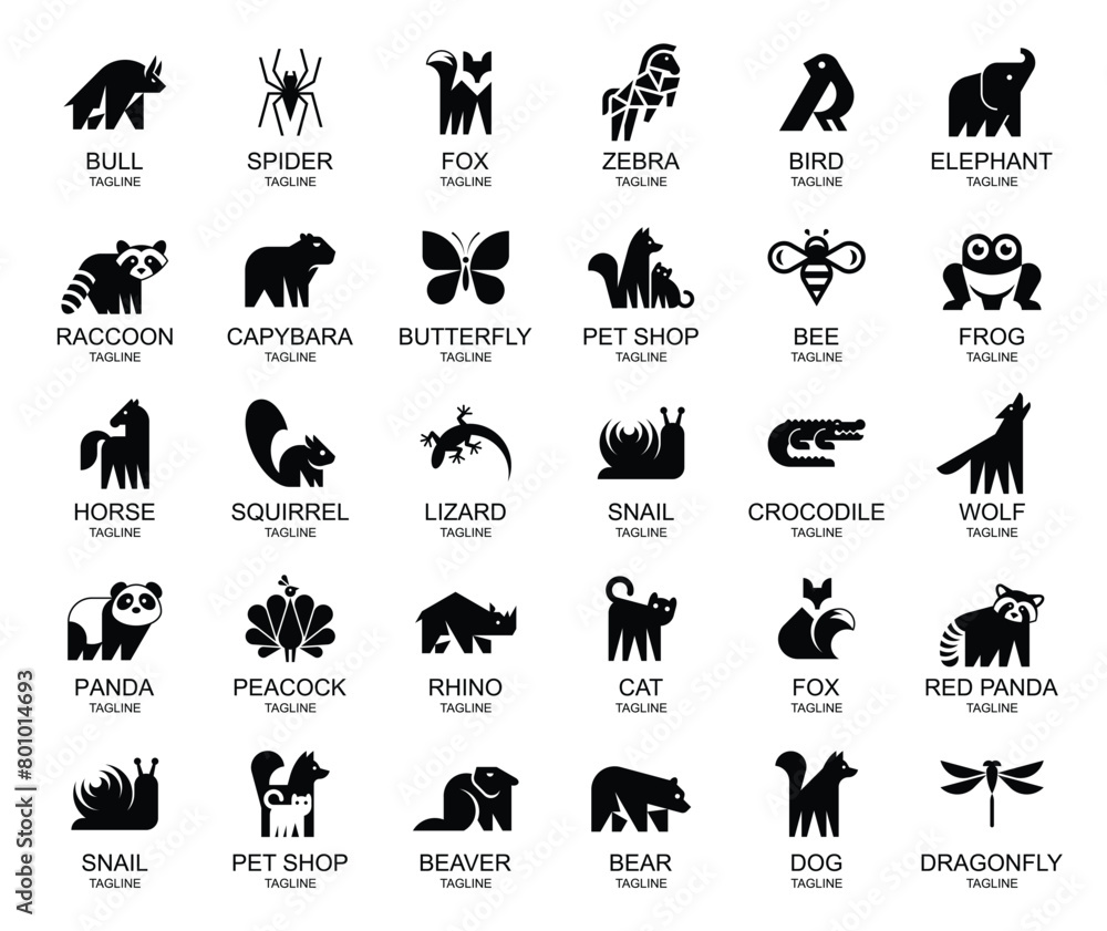 Animals logos collection. Animal logo set. Icon design
