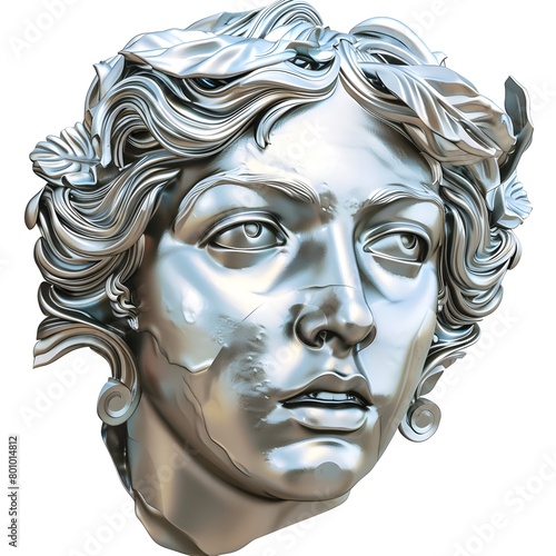 Portrait of an antique statue of a boy in white and white beautiful body cyborg golden elements 