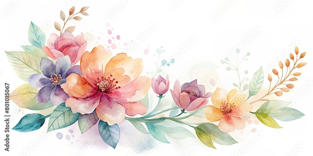 watercolor abstract floral on white background with empty area for text