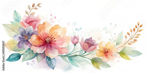 watercolor abstract floral on white background with empty area for text © Novasphere99
