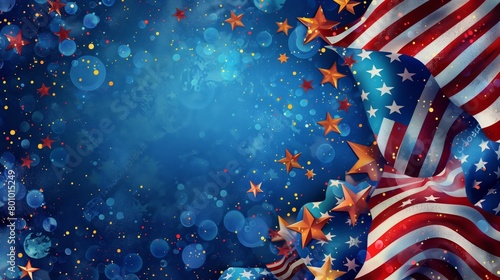 Patriotic Background With Stars and an American Flag photo