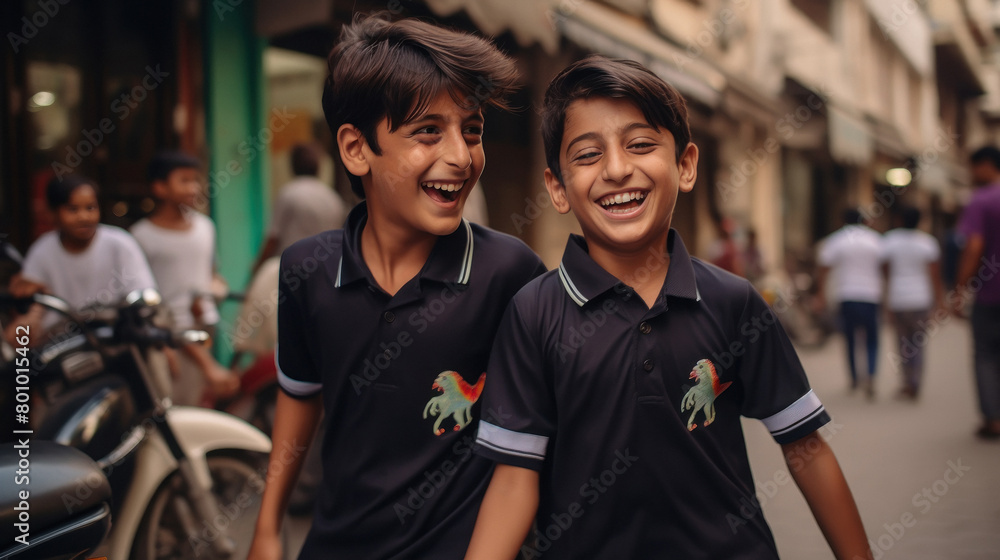 Fototapeta premium Cute little boys or friends wearing t shirt