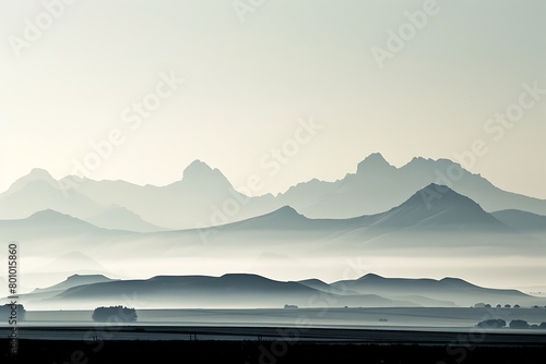 A horizon line punctuated by the silhouettes of distant mountains. photo