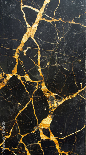 Port Laurent marble with black background and striking gold veins photo