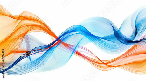 Energetic neon blue and orange spectrum wave lines embodying a sense of vitality, isolated on a solid white background."