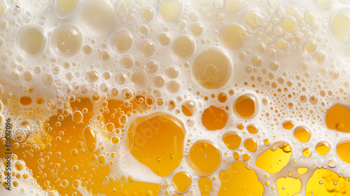 Bubbles on the surface of beer in close-up. beer foam. 