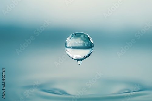 A single raindrop suspended in mid-air  perfectly spherical and clear.