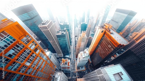 A stunning aerial view of a modern city with skyscrapers reaching for the sky.