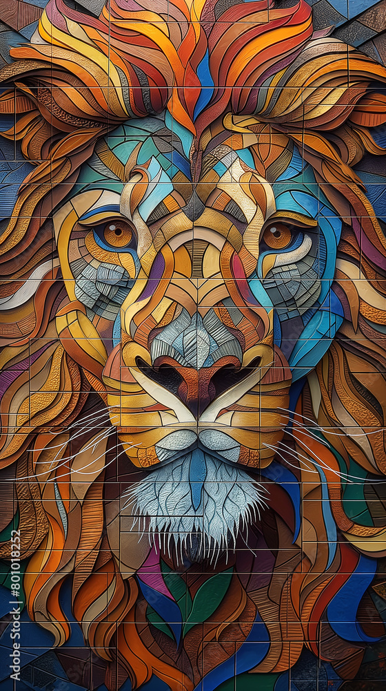 Obraz premium Lion_Portrait_In_African_tiles_in_the_style_of_hyperrealistic_style (11)