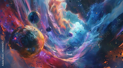 An abstract painting of a nebula. The colors are vibrant and the shapes are fluid. The painting has a sense of movement and energy.