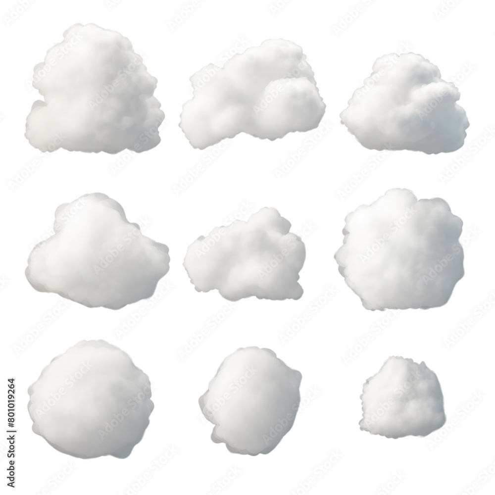 Set of 3D clouds isolated on transparent background