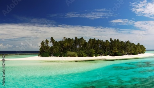 Beautiful view over a pacific island atoll  with glorious sea and sky 