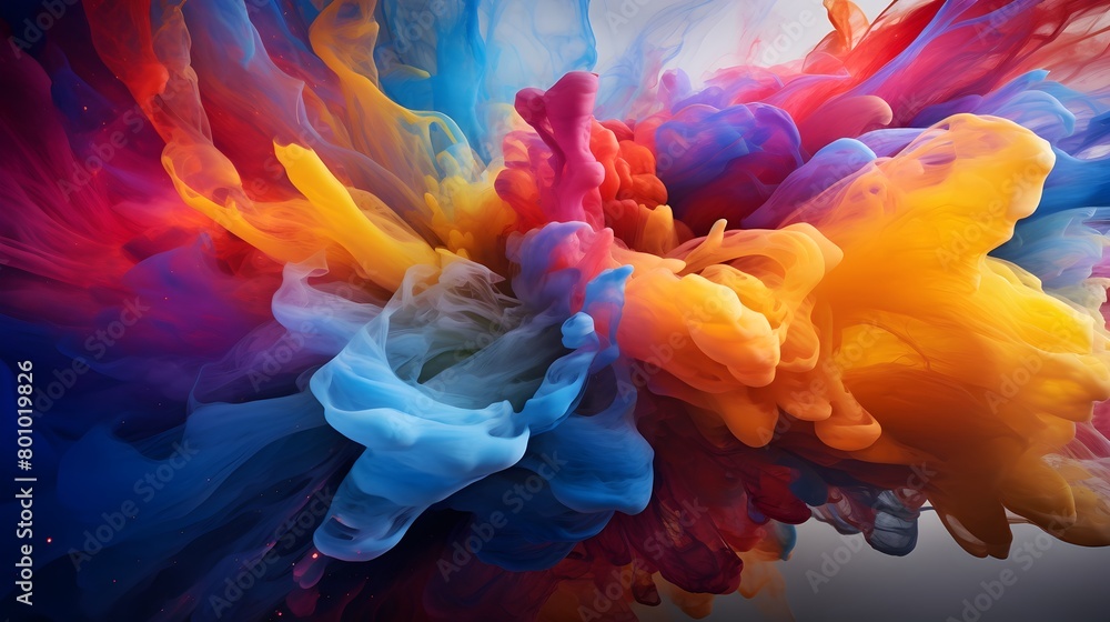  Embark on a journey through the abstract realm of liquid flow particles, where vibrant bursts of color and dynamic movements collide to create a spellbinding visual experience, captured with unparall