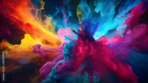  Embark on a journey through the abstract realm of liquid flow particles, where vibrant bursts of color and dynamic movements collide to create a spellbinding visual experience, captured with unparall photo