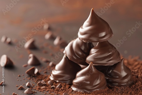 Indulge in Delicious Chocolate Kisses - Mouthwatering Confectionery Stack for a Tasty Snack photo