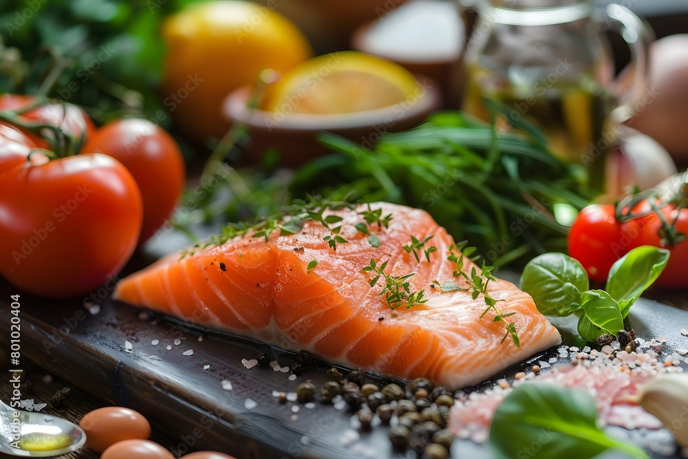 grilled or smoked salmon with fresh vegetables for a healthy meal