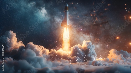 Virtual Rocket Launch, Launching Space Rocket From Laptop Screen. Generative AI