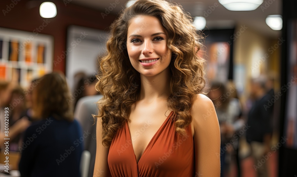 Elegant Woman in Red Dress Posing