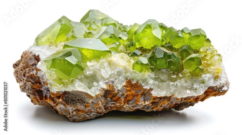 Green Gemstone Peridot Crystal on Natural Matrix from Kohistan Valley, Pakistan - Precious Mineral photo