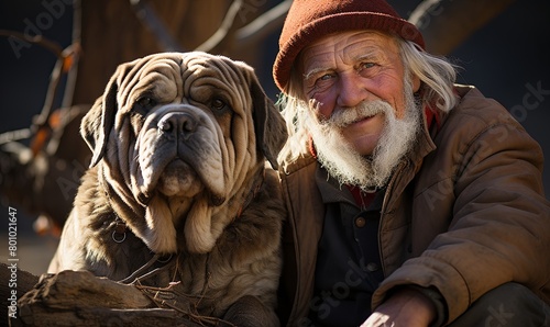 Elderly Man With Beard and Big Dog