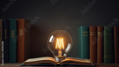 Light bulb glowing on book idea of inspiration