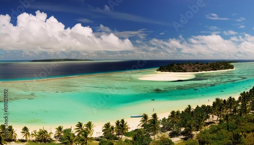 Beautiful view over a pacific island atoll  with glorious sea and sky 