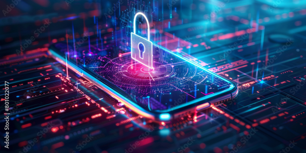 Strengthened Smartphone Security Padlock Holograms Safeguarding Business Data Symbolizing Cybersecurity Strengthened Smartphone Security Padlock Holograms Safeguarding Business Data Symbolizing Cybersecurity