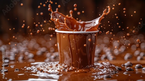 coffee cup with splashes of brown liquid, dynamic splash, dark background
