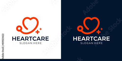 Heart care logo design. Stethoscope Logo with heart love design graphic symbol icon vector.