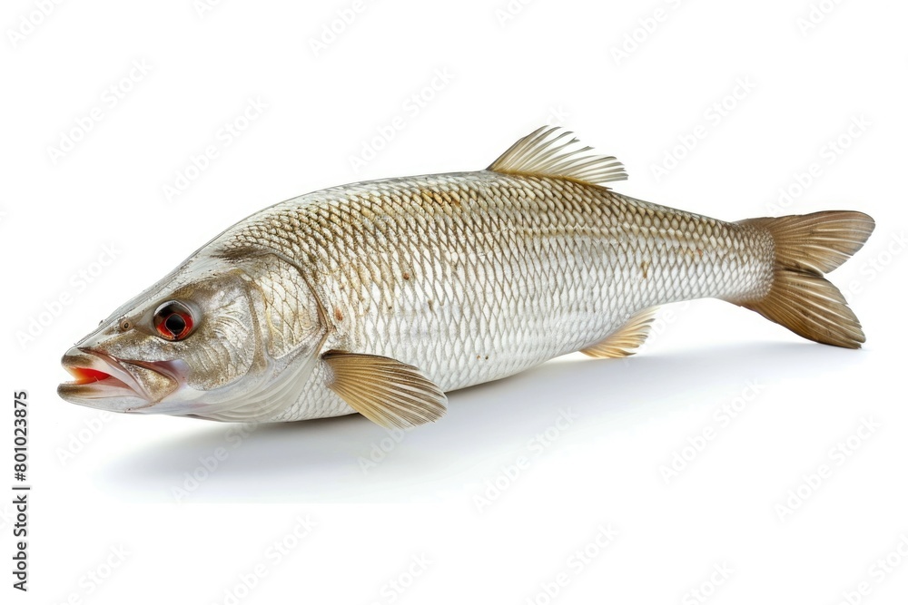 Fototapeta premium Isolated Mullet Fish on White Background: Swimming Grey Mullet from Sea for Delightful Marin Cuisine