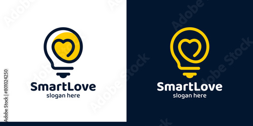 Smart love logo design. Light bulb logo with heart love design graphic symbol icon vector.