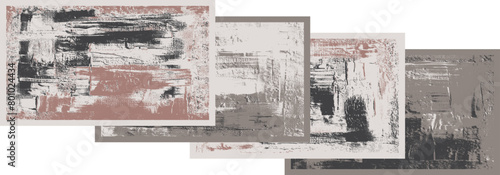 Modern abstract background, dirty paint strokes on canvas, set of 4 vector paintings, grungy backdrops