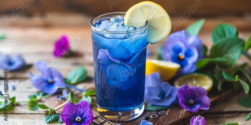 Blue pea flower and lime soda, summer drinks
 photo
