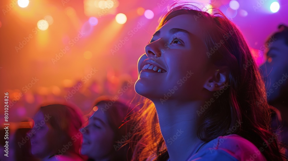 Portrait of smiling people at a concert, with a slightly blurred background to highlight the main subject, Ai generated Images Portrait of smiling people at a concert, with a slightly blurred background to highlight the main subject, Ai generated Images